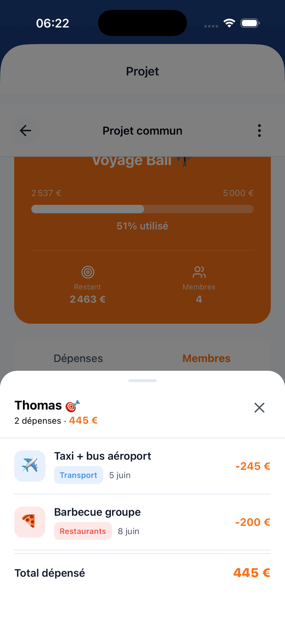 Le détail par membre